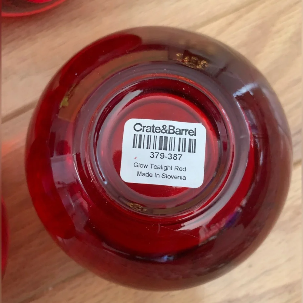(4) CRATE & BARREL Red Tea Light Candle Heavy Weight Votives